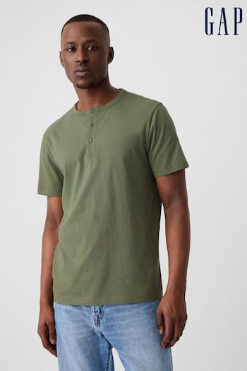 Gap Khaki Green Everyday Soft Henley Short Sleeve T-Shirt (B75853) | £14