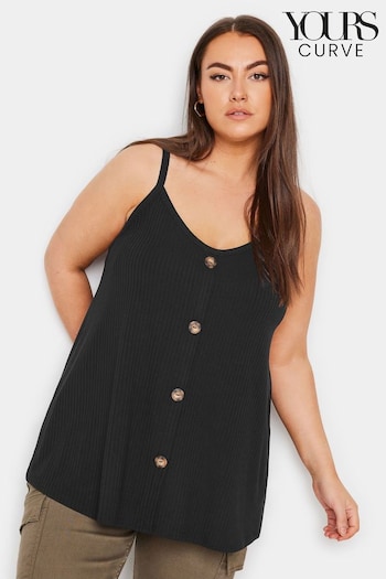 Yours Curve Black Button Front Ribbed Cami (B75969) | £20