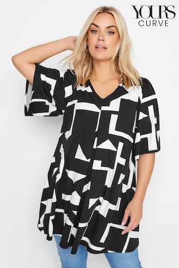 Yours Curve Black Abstract Print Angel Sleeve Top (B76045) | £22