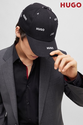 HUGO Cotton-Twill Six-Panel Black Cap With Printed Logos (B76066) | £39