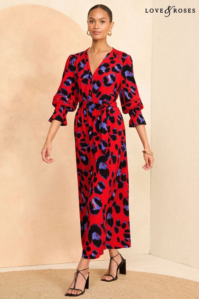 Buy Women s Red Animal Print V Neck Dresses Online Next UK