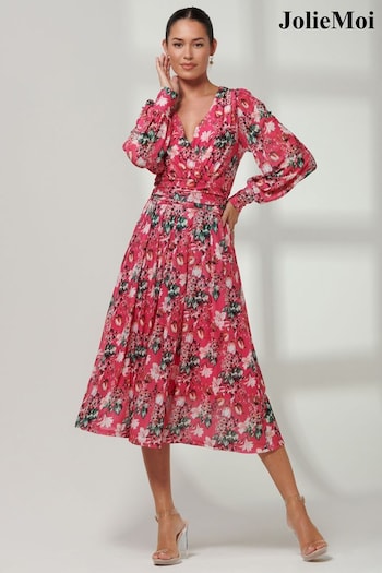 Jolie Moi Pink Rayla Wrap Front Mesh Midi Dress (B76157) | £60