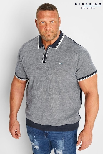 BadRhino Big & Tall Blue Knitted Zip crew Polo Shirt (B76189) | £29