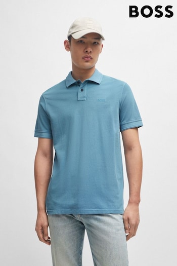 BOSS Blue Cotton-Piqué Polo Shirt With Logo Print (B76197) | £79