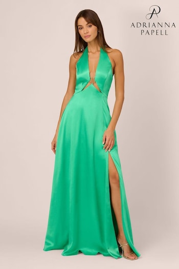 Adrianna Papell Green Liquid Satin A-Line Gown (B76301) | £295