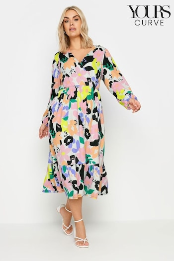 Yours Curve White LIMITED COLLECTION Floral Print Textured Wrap Dress Owens (B76397) | £38