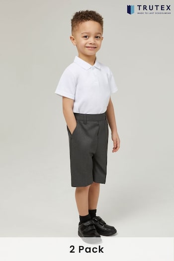 Trutex Junior Boys Slim Leg Grey 2 Pack School Shine Shorts (B76544) | £24 - £28