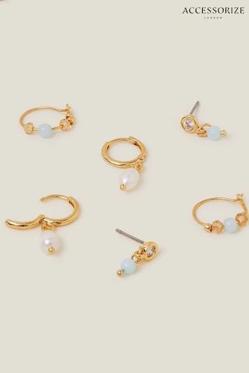 Accessorize Gold Plated 14CT Pearl Earrings 3 Pack (B76587) | £18