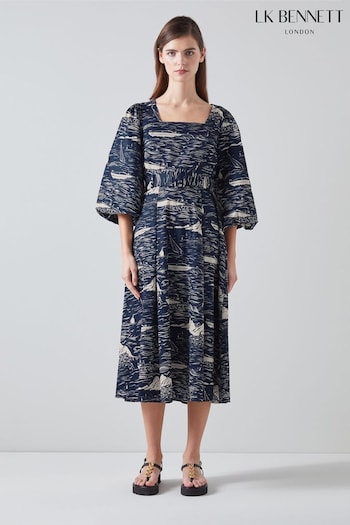 LK Bennett Liza Organic Cotton Riveria Print Dress (B76650) | £329