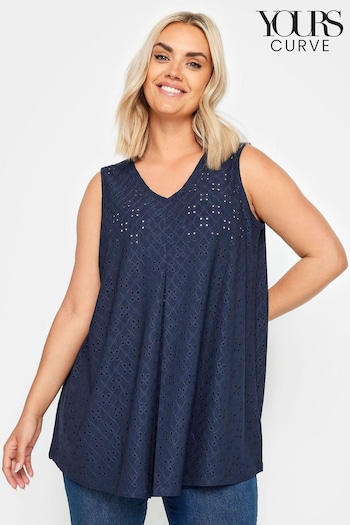 Yours Curve Blue Broderie Pleated Swing Vest (B76718) | £20