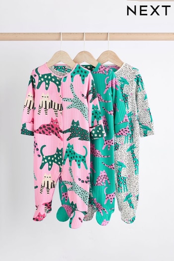 Pink/Green 3 Pack Popper Baby Sleepsuit (0mths-2yrs) (B76747) | £19 - £21