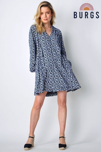 Burgs Womens Blue Sands Button Front Mini Swing Dress (B76842) | £48