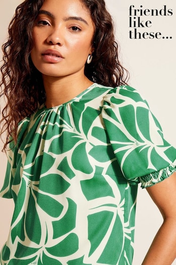 Friends Like These Green Round Neck Shirred Cuff Short Sleeve Top (B76856) | £28