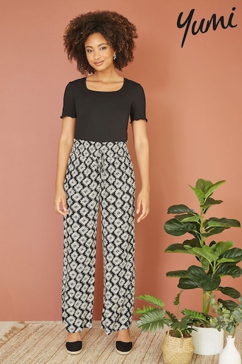 Yumi Black Relaxed Fit Geo Print Trousers (B76900) | £35