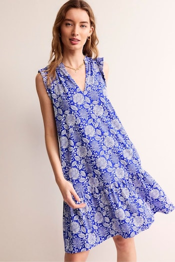 Boden Blue Daisy Jersey Short Tier Dress (B76932) | £60