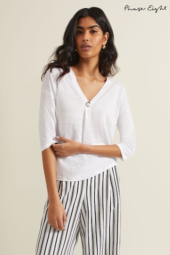 Phase Eight Leah Linen White Top (B76958) | £55
