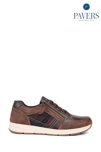 Pavers Leather Accent Lace Up Brown Trainers (B76976) | £40