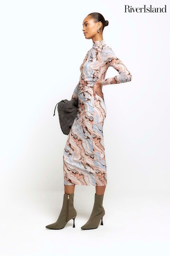 River Island Brown Drape Mesh Midi Dress (B77025) | £38