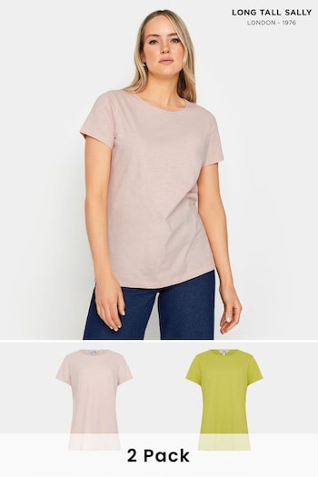 Long Tall Sally Blush Pink & Lime Green Tall Cotton T-Shirts 2 Pack (B77063) | £23