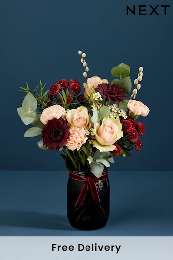 Peach/Brown Rose and Carnations Fresh Flower Bouquet With Vase (B77158) | £35