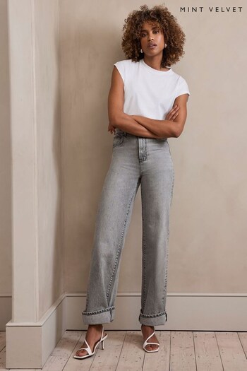 Mint Velvet Grey Workable Wide Leg Jeans (B77166) | £99