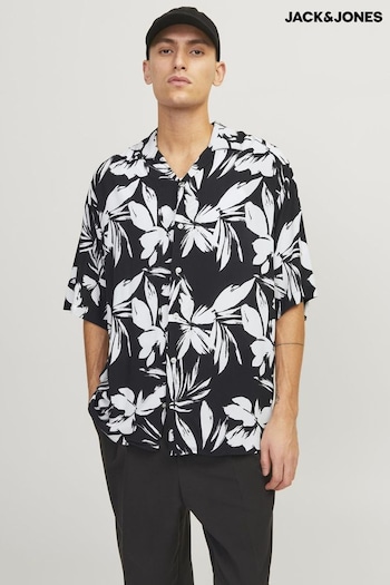 JACK & JONES Black Printed Resort Collar Summer Shirt (B77204) | £28