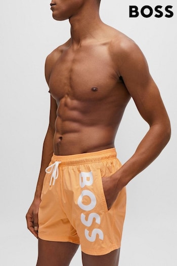 BOSS Orange Vertical-Logo-Print Swim Shorts In Quick-Dry Poplin (B77210) | £65