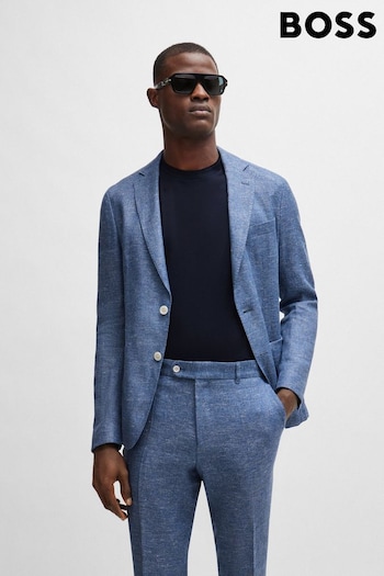 BOSS Blue Micro Patterned Linen Blend Jacket (B77243) | £429