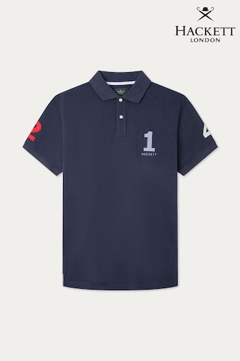 Hackett London Men Blue Short Sleeve Mirror Polo Shirt (B77366) | £130