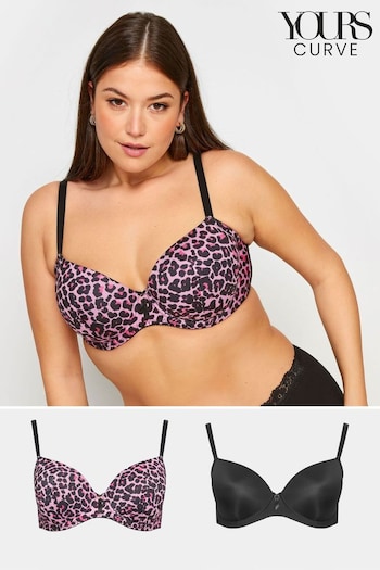 Yours Curve Pink Animal Padded T-Shirt Syruss Bra 2 Pack (B77375) | £39