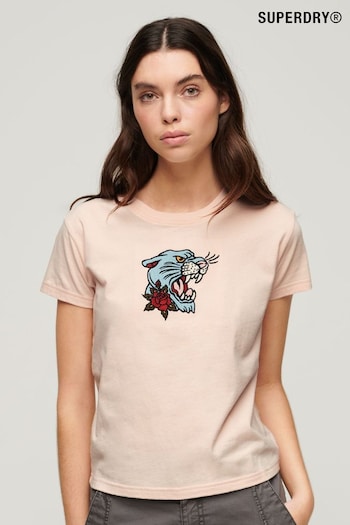 SUPERDRY Pink SUPERDRY Tattoo Embroidered Fitted T-Shirt (B77410) | £27