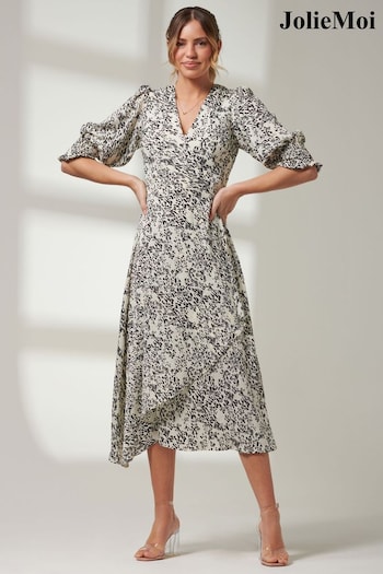 Jolie Moi White Puff Sleeve Wrap Midi Dress (B77516) | £55