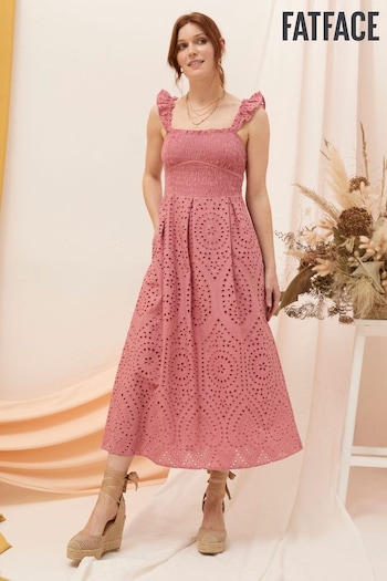 FatFace Pink Kadiri Shirred Midi ons Dress (B77559) | £120