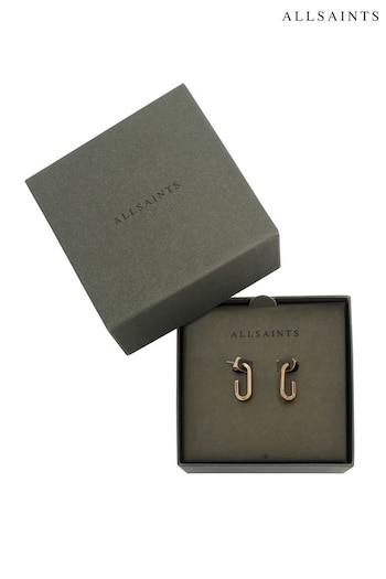 AllSaints Gold Stone Oval Hoop Earrings (B77614) | £25