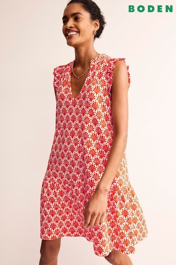 Boden Orange Daisy Jersey Short Tier Bermuda Dress (B77729) | £60