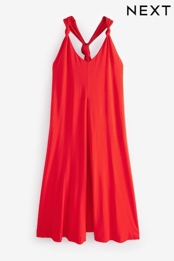 Red 100% Cotton Knot Detail Maxi Jersey Dress (B77764) | £35