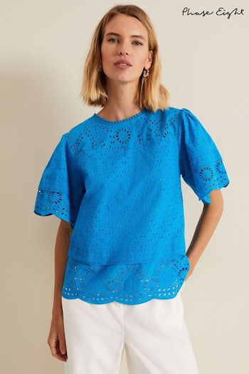 Phase Eight Blue Broderie Top (B77782) | £75