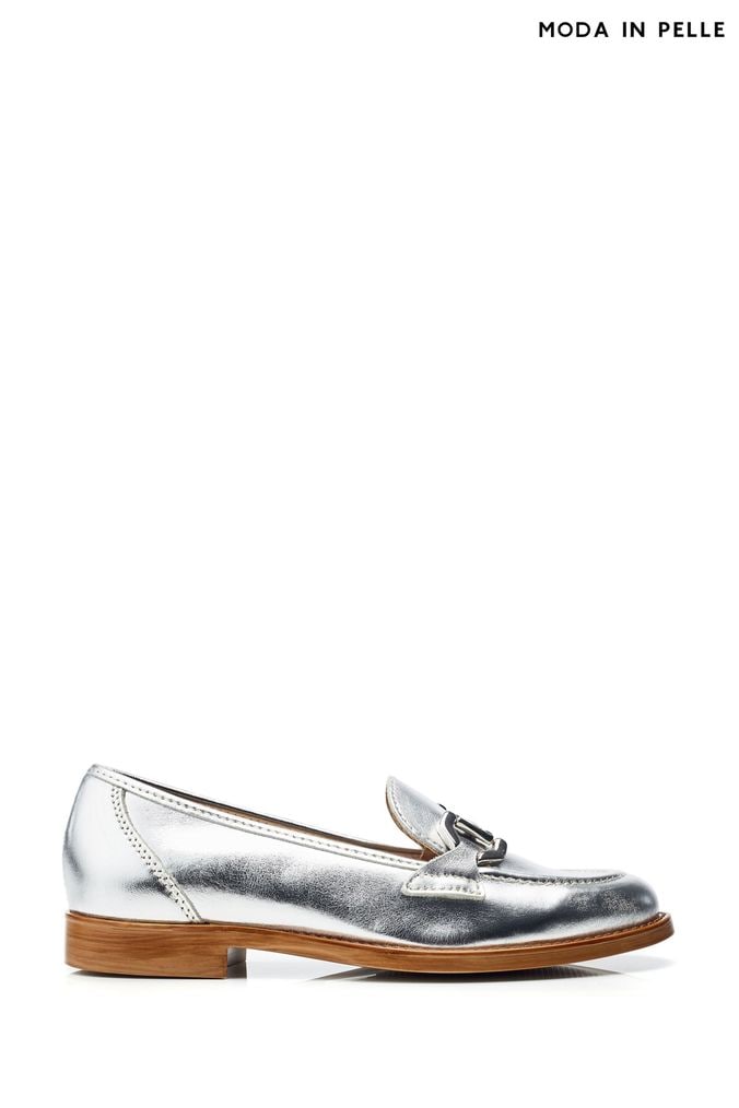 Buy Women s Silver Loafer Flat Leather Footwear Online Next UK