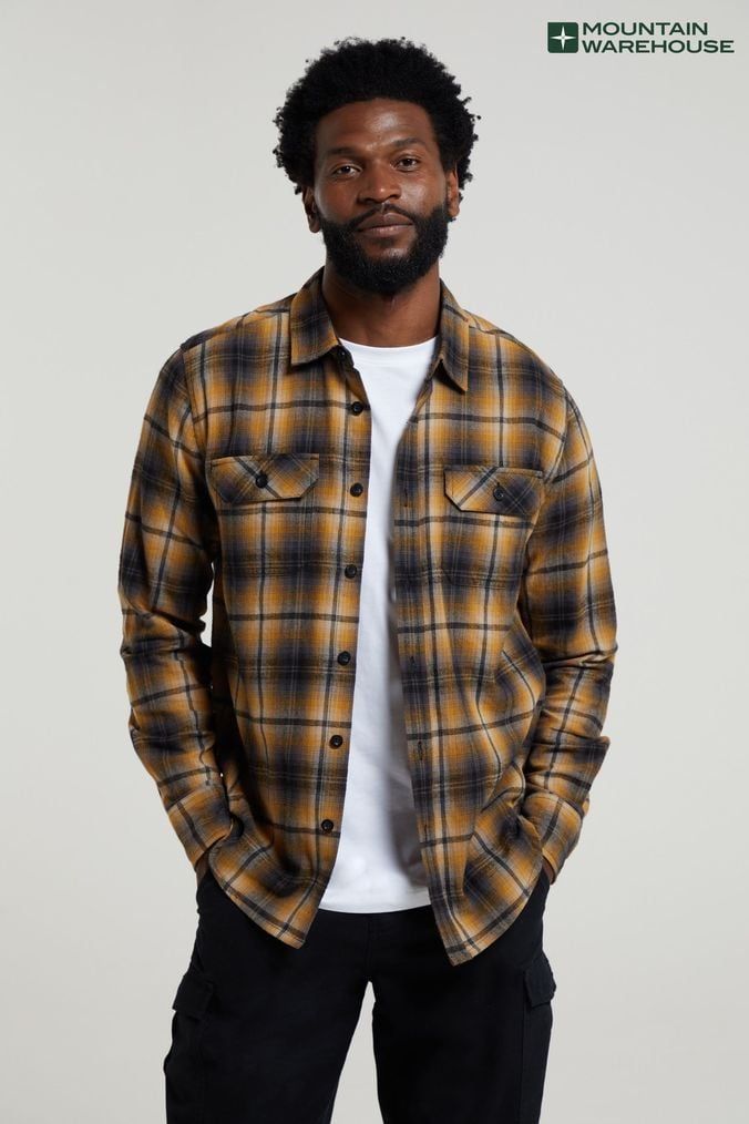 Yellow check shirt mens top