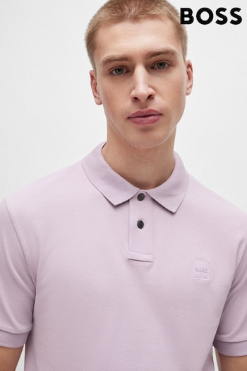 BOSS Purple Slim Fit Stretch-Cotton Polo Shirt With Logo Patch (B77945) | £79