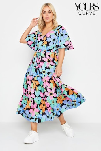 Yours Curve Pink YOURS Curve Black Floral Angel Sleeve Maxi Dress (B77954) | £38
