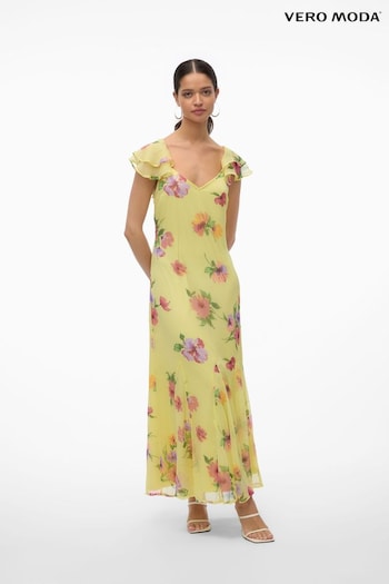 VERO MODA Green Floral Print Ruffle Sleeve Maxi Dress (B78005) | £40