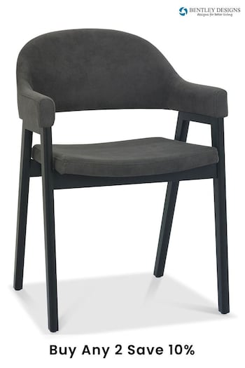 Bentley Designs Weathered Oak Dark Grey Camden Peppercorn Upholstered Arm Chairs Set of 2 (B78036) | £450