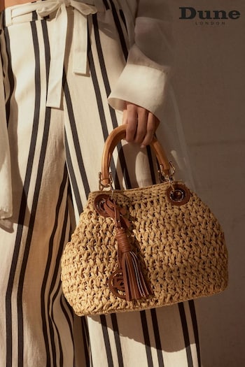 Dune London Deltaz Wooden Handle Raffia Grab Bag Glam (B78064) | £90