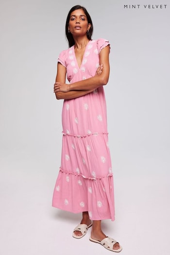 Mint Velvet Pink Floral Embroidered Maxi day Dress (B78146) | £139