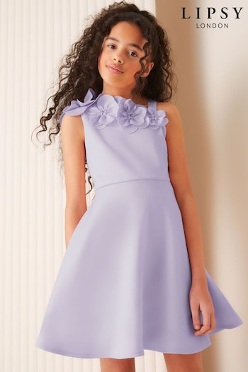 Lipsy Purple Corsage Scuba Occasion Dress (5-16yrs) (B78163) | £32 - £40