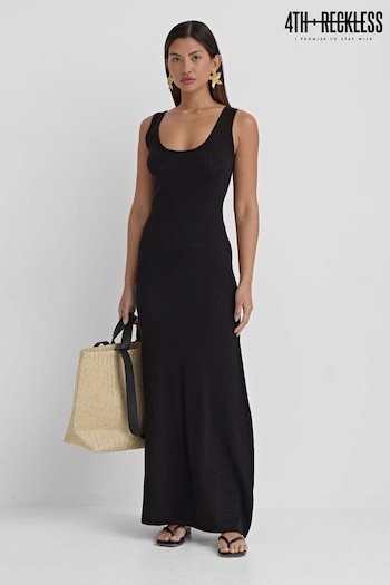 4th & Reckless Black Tallula Pointelle Midaxi Dress (B78187) | £50