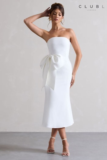 Club L London White To Me Bandeau Midi Dress With Oversized Bow (B78290) | £150