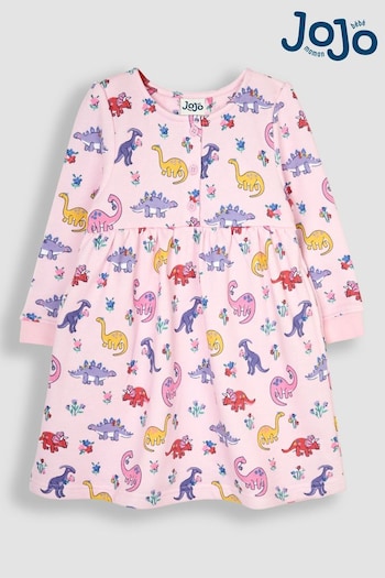 JoJo Maman Bébé Pink Dino Floral Button Sweat Dress (B78292) | £25