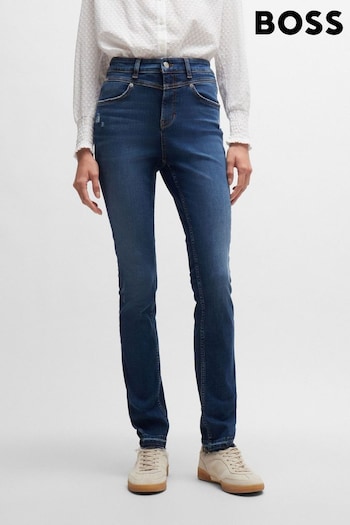 BOSS Dark Blue Slim Fit Supreme Movement Stretch Denim Jeans embroidered (B78336) | £159